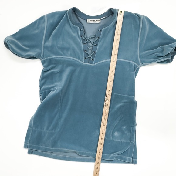 Vintage 90s Y2K Sonia Rykiel Paris Blue Velour Lace-Up Mini Tunic - L - Picture 4 of 6